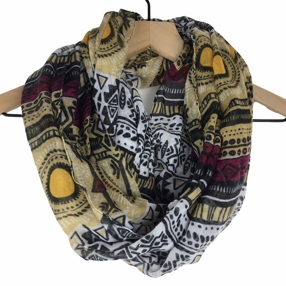 CAPELLI Scarf Infinity Aztec Southwestern Boho Sheer Lightweight Mudcloth Style - Picture 1 of 10